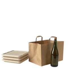 Kraft paper bag with flat handles for food to go & delivery