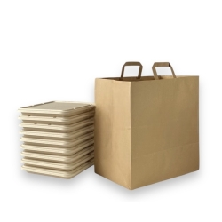 Kraft paper bag with flat handles for food to go & delivery