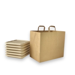 Kraft paper bag with flat handles for food to go & delivery