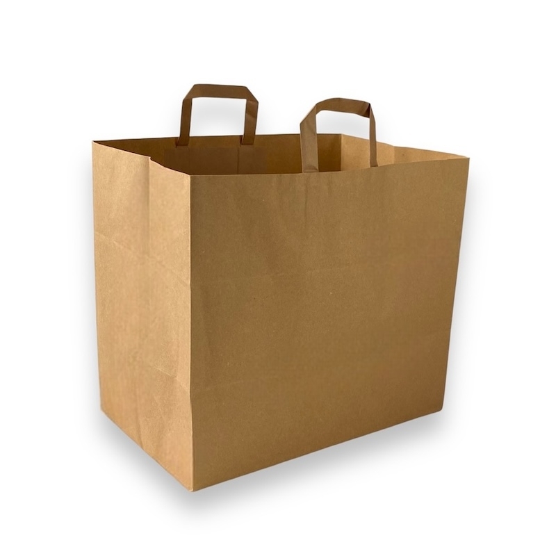 Kraft paper bag with flat handles for food to go & delivery