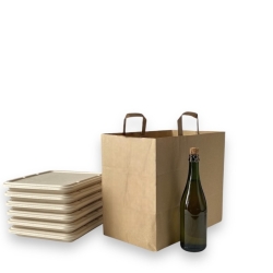 Kraft paper bag with flat handles for food to go & delivery