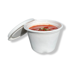 Soupe cup with lid, made in bagasse. 350ml and 475ml content