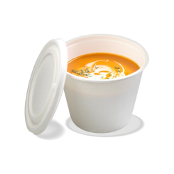 Soupe cup with lid, made in bagasse. 350ml and 475ml content