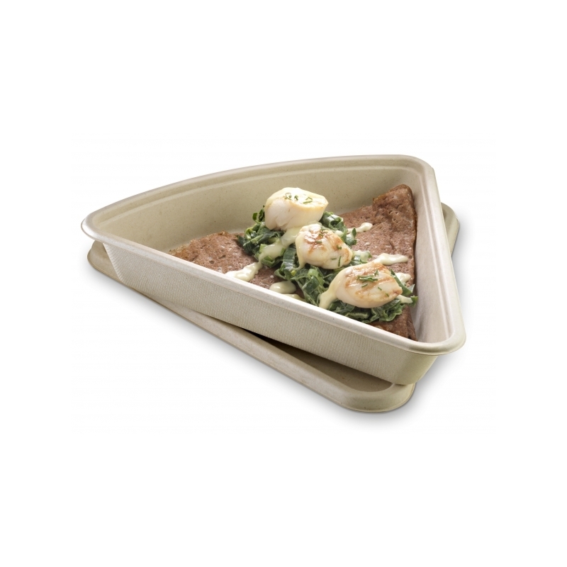 Crêpe Packaging in bagasse, generous triangular shape & lid