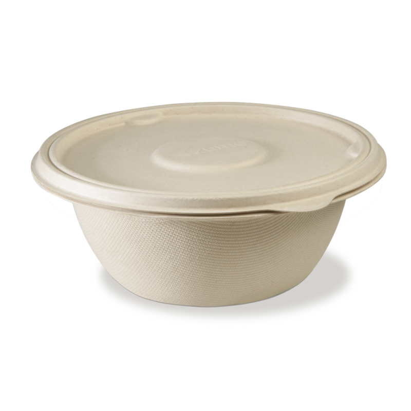 Saladier jetable en bagasse & couvercle, dispo en 5 tailles.