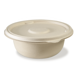 Saladier jetable en bagasse & couvercle, dispo en 5 tailles.