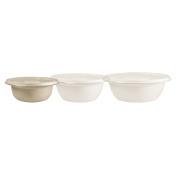 Saladier jetable en bagasse & couvercle, dispo en 5 tailles.