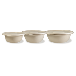 Saladier jetable en bagasse & couvercle, dispo en 5 tailles.