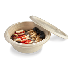 Disposable Salad Bowl in bagasse & lid available in 5 sizes