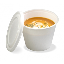 Pot à soupe avec couvercle, en bagasse. En 350 ml et 475 ml.