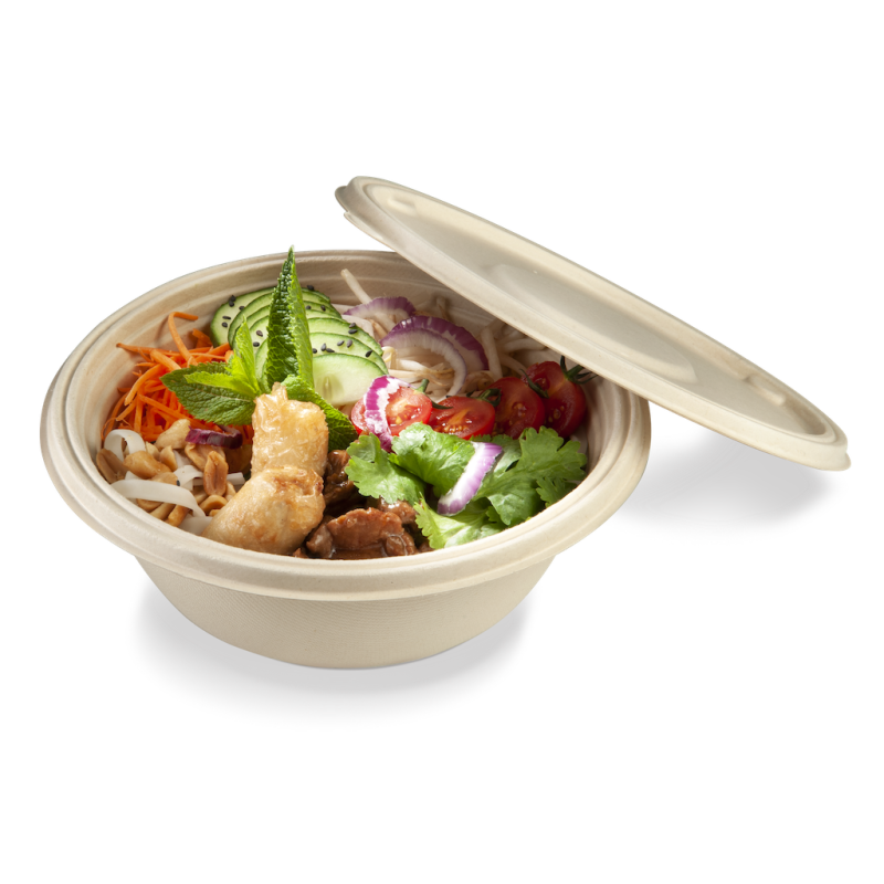 Einweg Salatschüssel aus Bagasse mit Deckel für den Takeaway