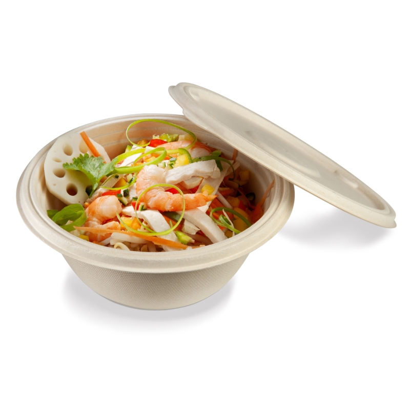 Disposable Salad Bowl in bagasse & lid available in 5 sizes