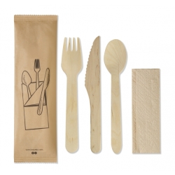 Wooden cutlery complete set