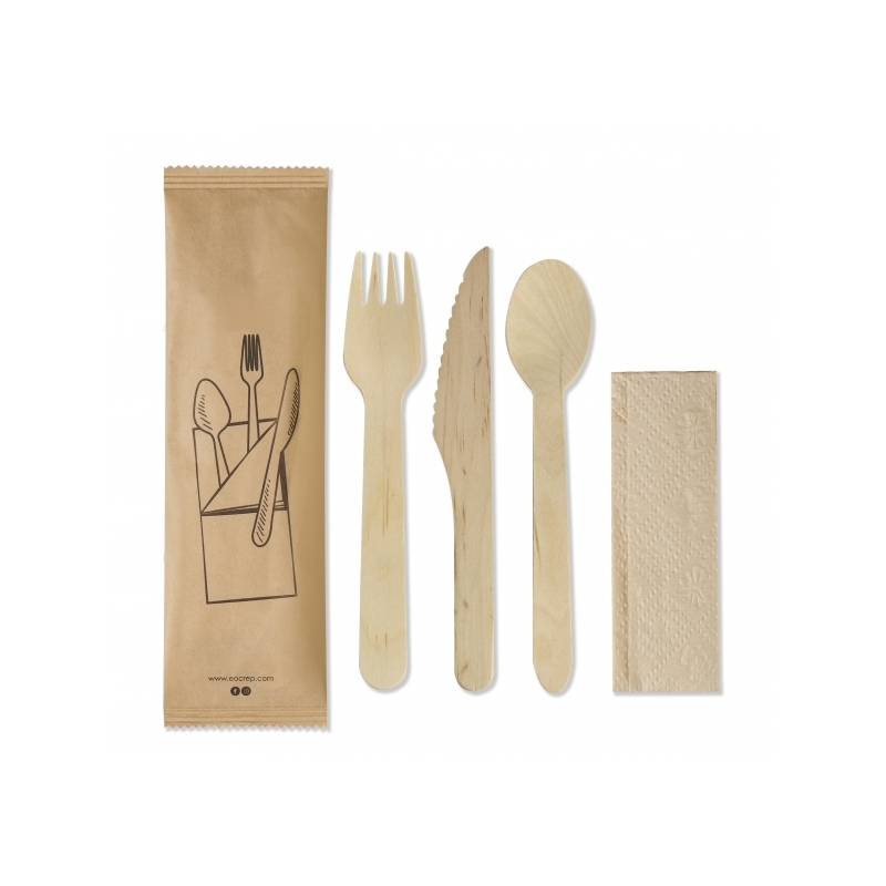 Wooden cutlery complete set