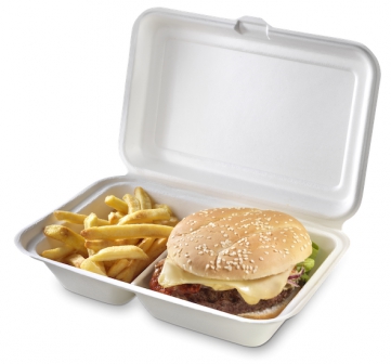 Ecological bagasse tray packaging for take-out burger