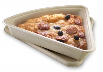 Ecological bagasse tray packaging for pizzas, quiches or pies to take away