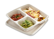 Square tray 23x23x4,5cm, with 3 compartments, incl. lid